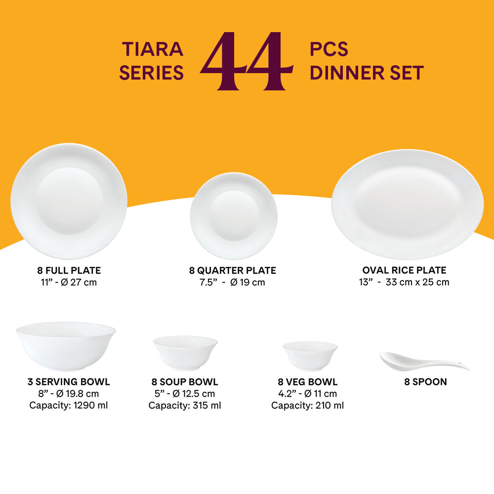 Larah by Borosil, Zoya Dinner Set 44 pc Set: Serves 8