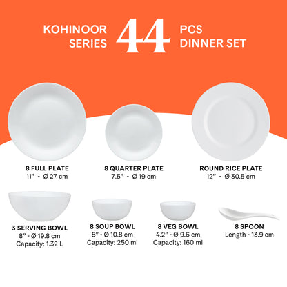 Larah by Borosil, Cycladia Dinner Set 44 pc Set: Serves 8