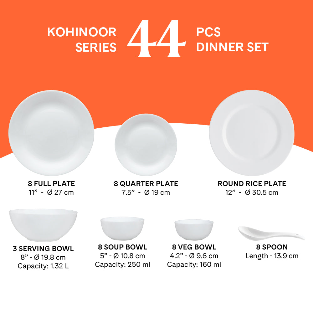 Larah by Borosil, Taj Dinner Set 44 pc Set: Serves 8