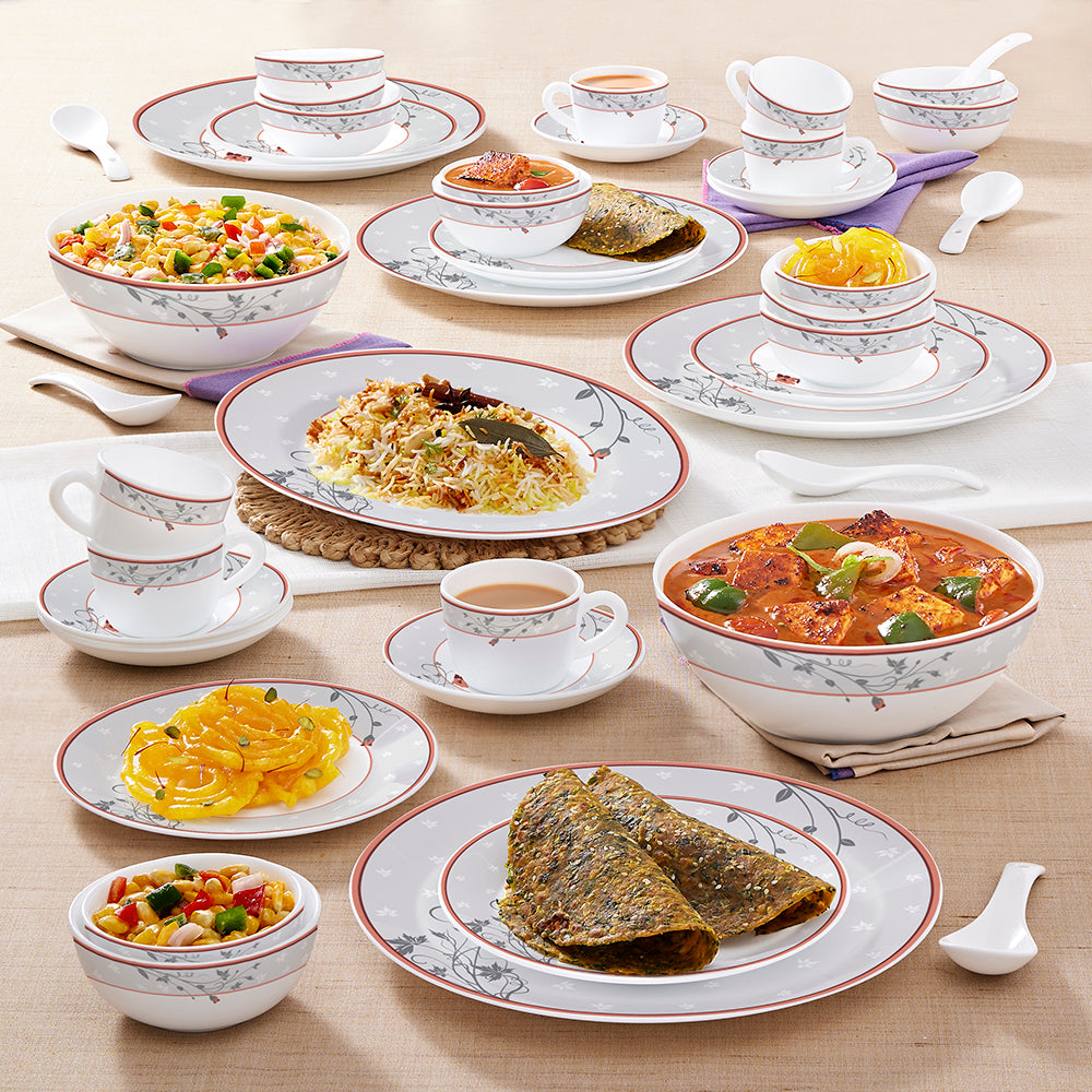 Larah by Borosil Quartz Dinner Set 45 pc Set: Serves 6