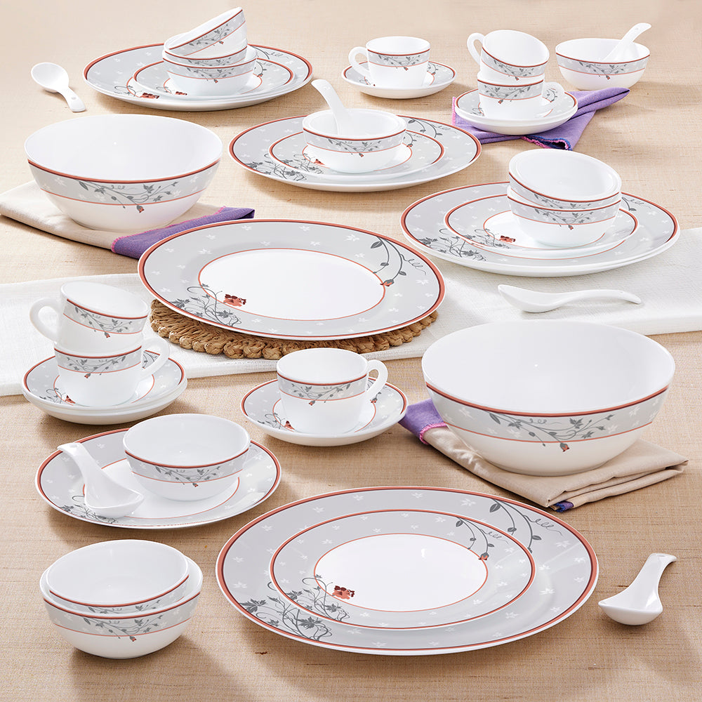 Larah by Borosil Quartz Dinner Set 45 pc Set: Serves 6