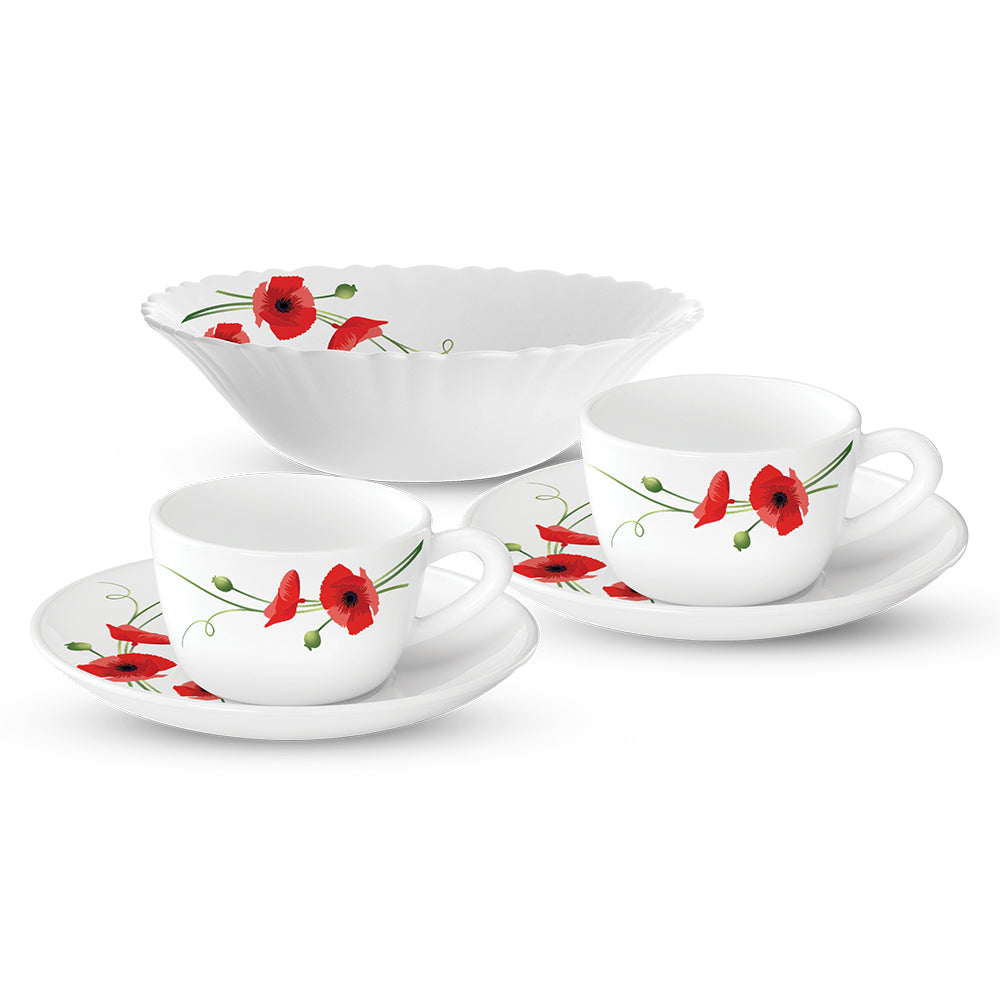 Larah By Borosil Red Carnation Tea Set