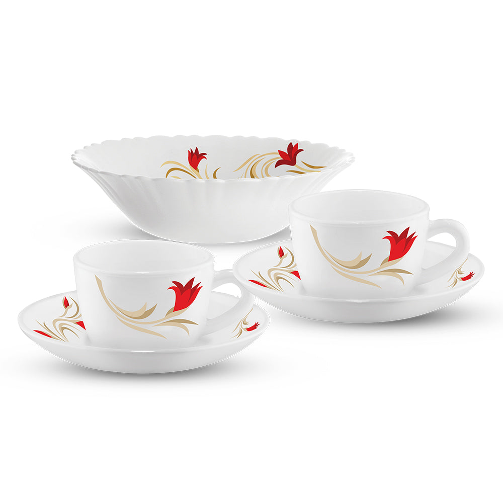 Larah By Borosil Red Lily Tea Set