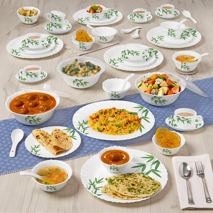 Larah by Borosil Bamboo Leaves Dinner Set 63 pc Set: Serves 8