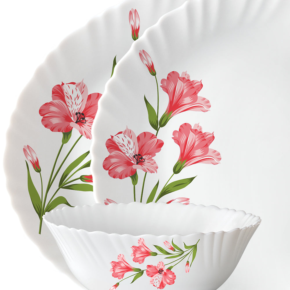 Larah by Borosil, Marina Peach Dinner Set 63 pc Set: Serves 8
