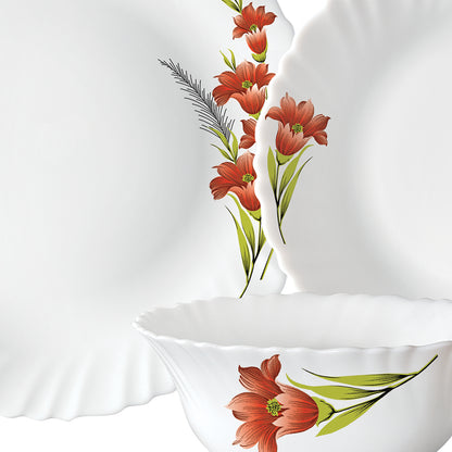 Larah by Borosil Red Iris Dinner Set 63 pc Set: Serves 8