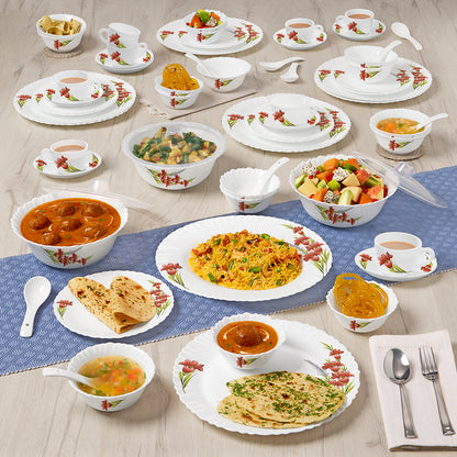Larah by Borosil Red Iris Dinner Set 63 pc Set: Serves 8