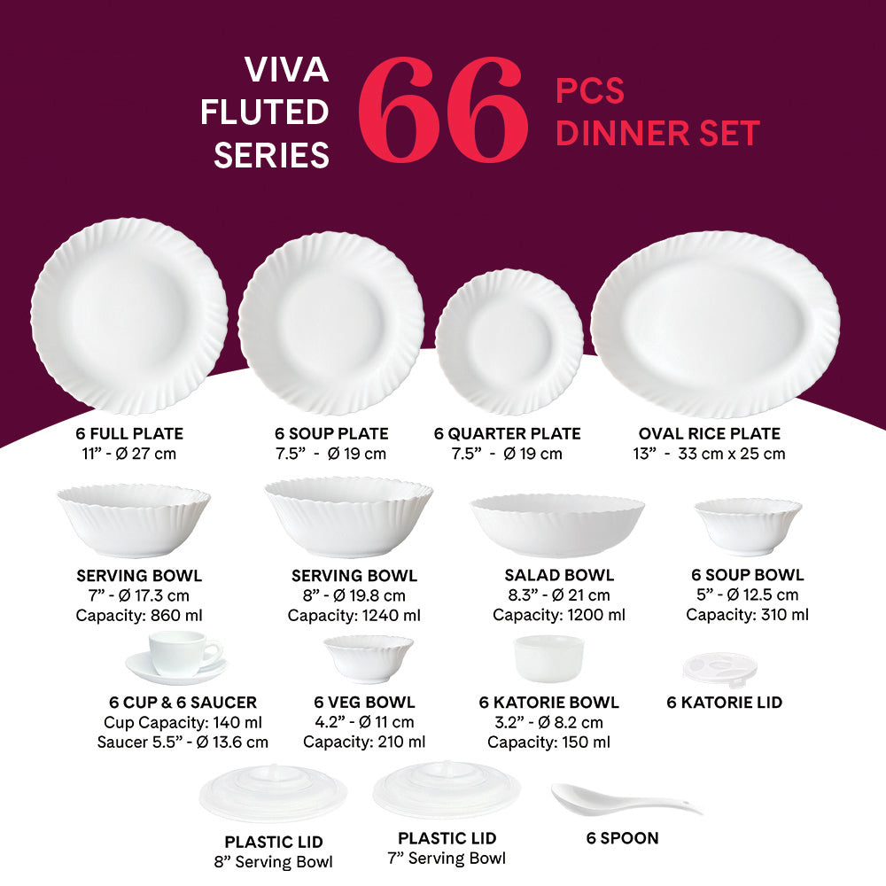 Larah by Borosil Viva Dinner Set 66 pc Set: Serves 6