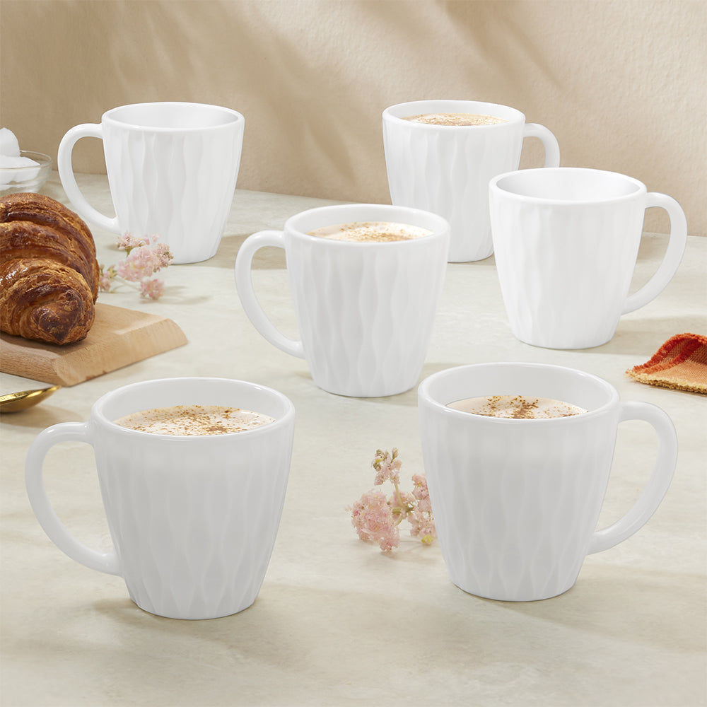 Larah By Borosil Curl Cup Set, White, 200ml x 6