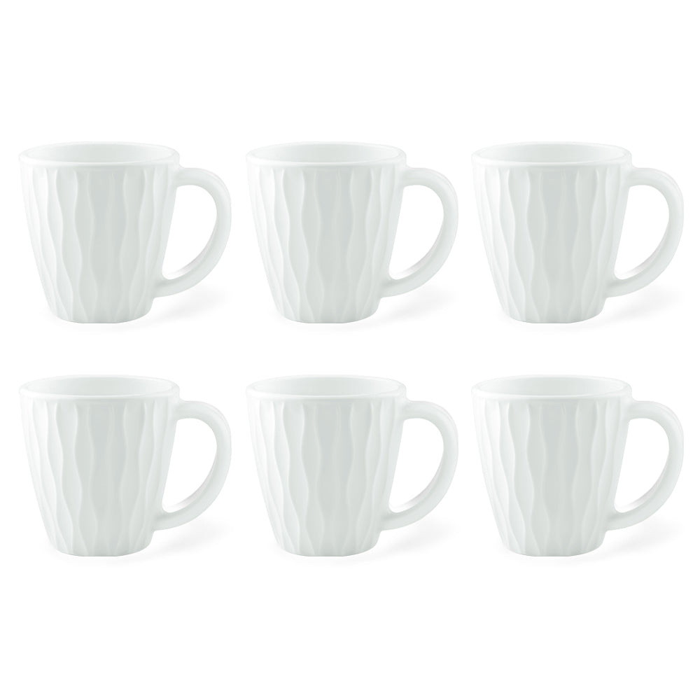 Larah By Borosil Curl Cup Set, White 200 ml x 6