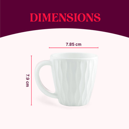 Larah By Borosil Curl Cup Set, White 200 ml x 6