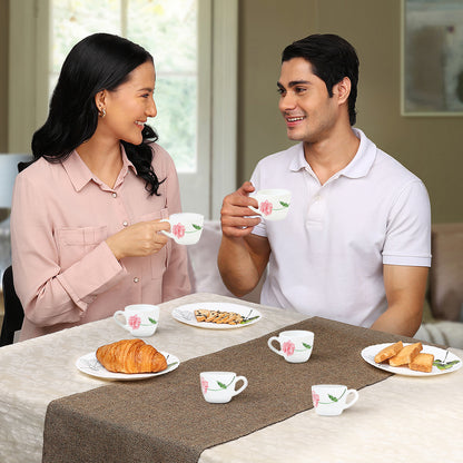 Larah by Borosil, Opalware, Microwave Safe, Red Mist Cup Set of 6 90 ml x 6