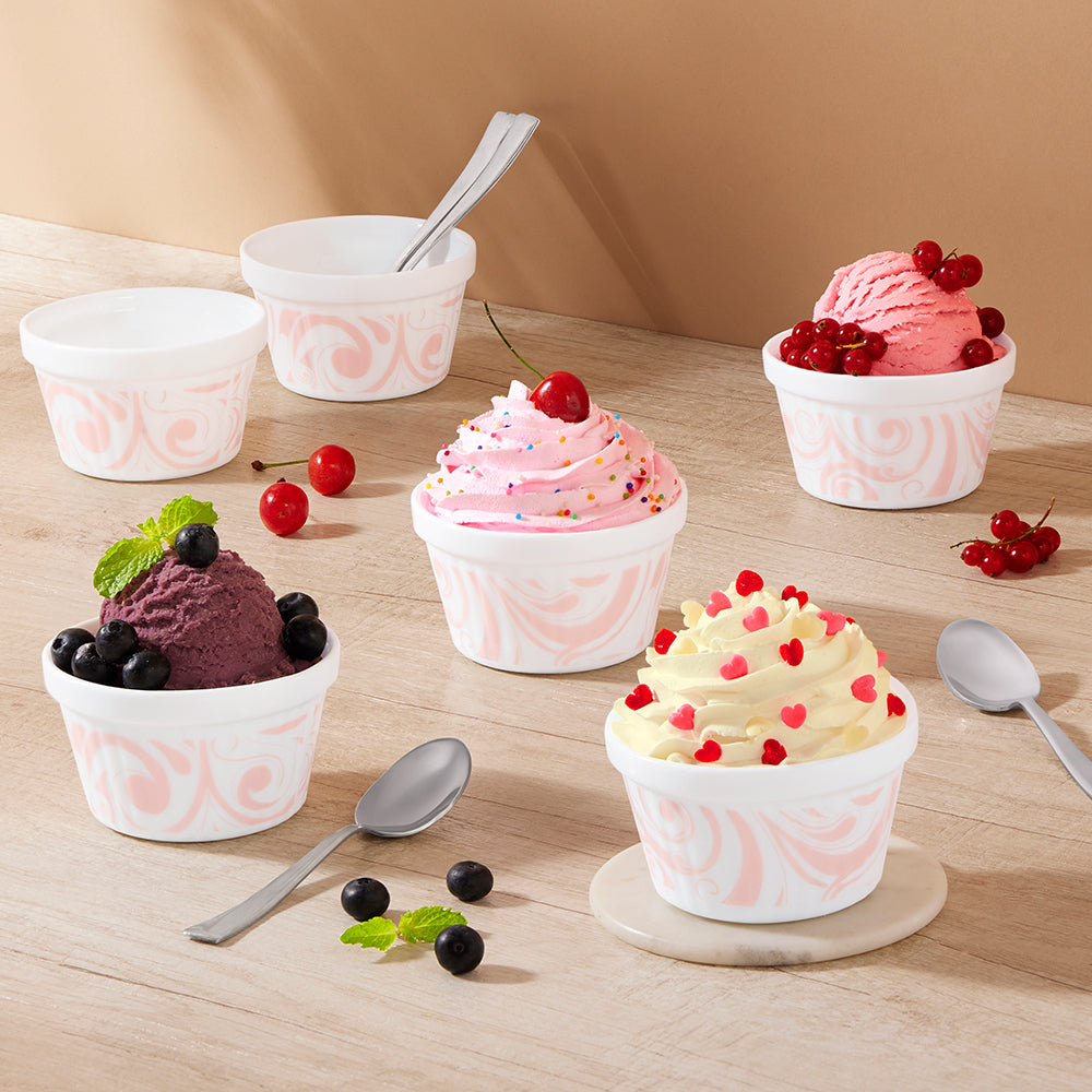 Larah by Borosil Frosty Red Ice Cream Bowl Set, 6 pc