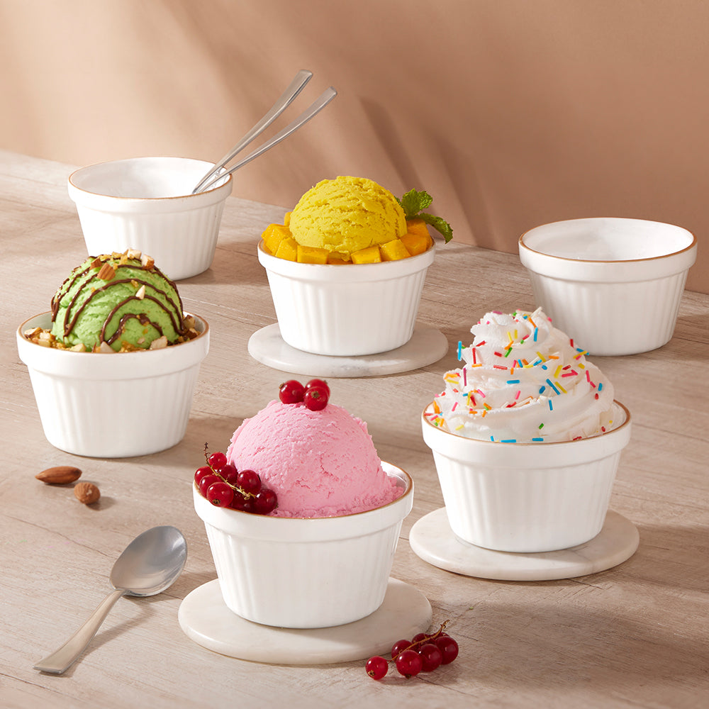 Larah by Borosil Goldline Ice Cream Bowl Set, 6 pc