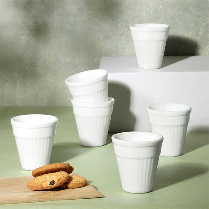 Larah By Borosil Kulhad Set, White 100 ml x 6