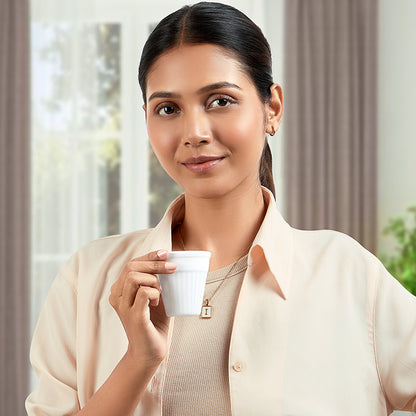 Larah By Borosil Kulhad Set, White 100 ml x 6