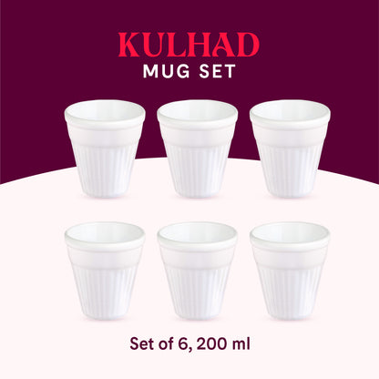 Larah By Borosil Kulhad Set, White 200 ml x 6