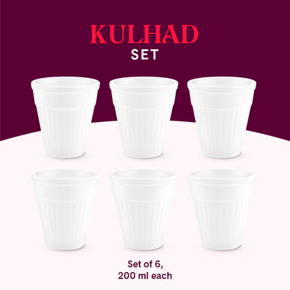 Larah By Borosil Kulhad Set, White 200 ml x 6