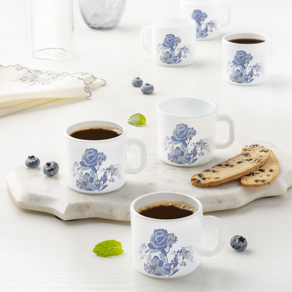 Larah by Borosil Blue Cascade Mug Set, 100ml x 6