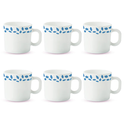Larah by Borosil Blue Leaves Mug Set 100 ml x 6