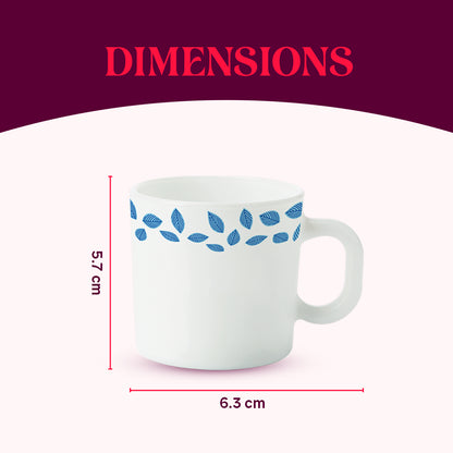 Larah by Borosil Blue Leaves Mug Set 100 ml x 6