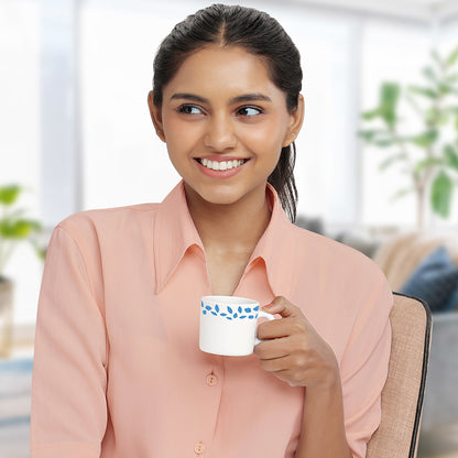 Larah by Borosil Blue Leaves Mug Set 100 ml x 6