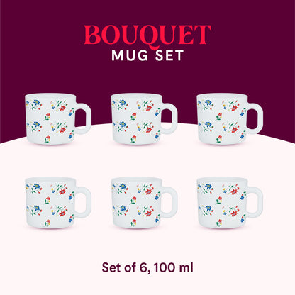 Larah by Borosil Bouquet Mug Set 100 ml x 6