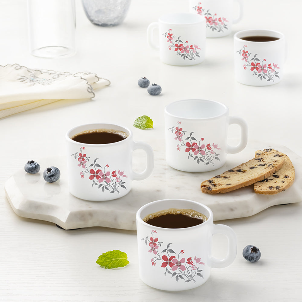 Larah by Borosil Fiore Mug Set, 100ml x 6