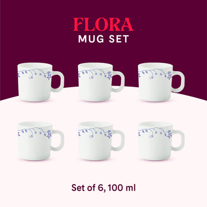 Larah by Borosil Flora Mug Set 100 ml x 6