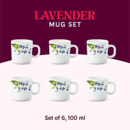 Larah by Borosil Lavender Mug Set 100 ml x 6