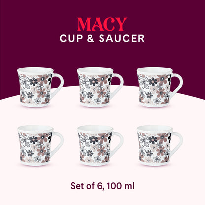 Larah by Borosil Crysta Macy Mug Set 100 ml x 6