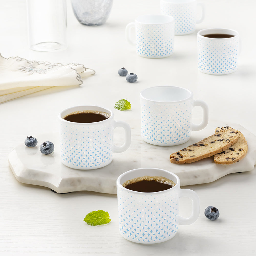 Larah by Borosil Nora Sky Mug Set, 100ml x 6