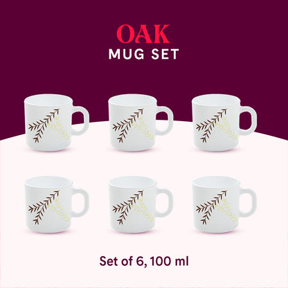 Larah by Borosil Oak Mug Set 100 ml x 6