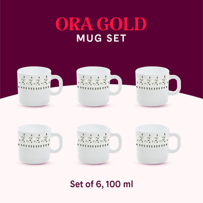 Larah by Borosil Ora Gold Mug Set 100 ml x 6 (Option 1)