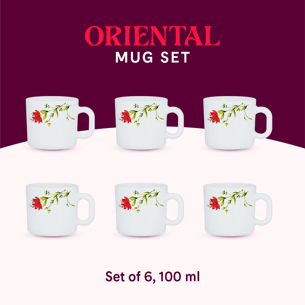 Larah by Borosil Oriental Mug Set 100 ml x 6