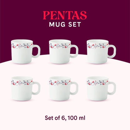 Larah by Borosil Pentas Mug Set 100 ml x 6