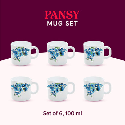 Larah by Borosil Pansy Mug Set 100 ml x 6