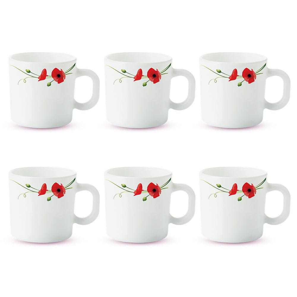 Larah by Borosil Red Carnation Mug Set 100 ml x 6