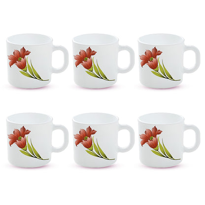 Larah by Borosil Red Iris Mug Set 100 ml x 6