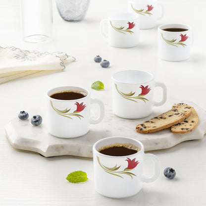 Larah by Borosil Red Lily Mug Set 100 ml x 6