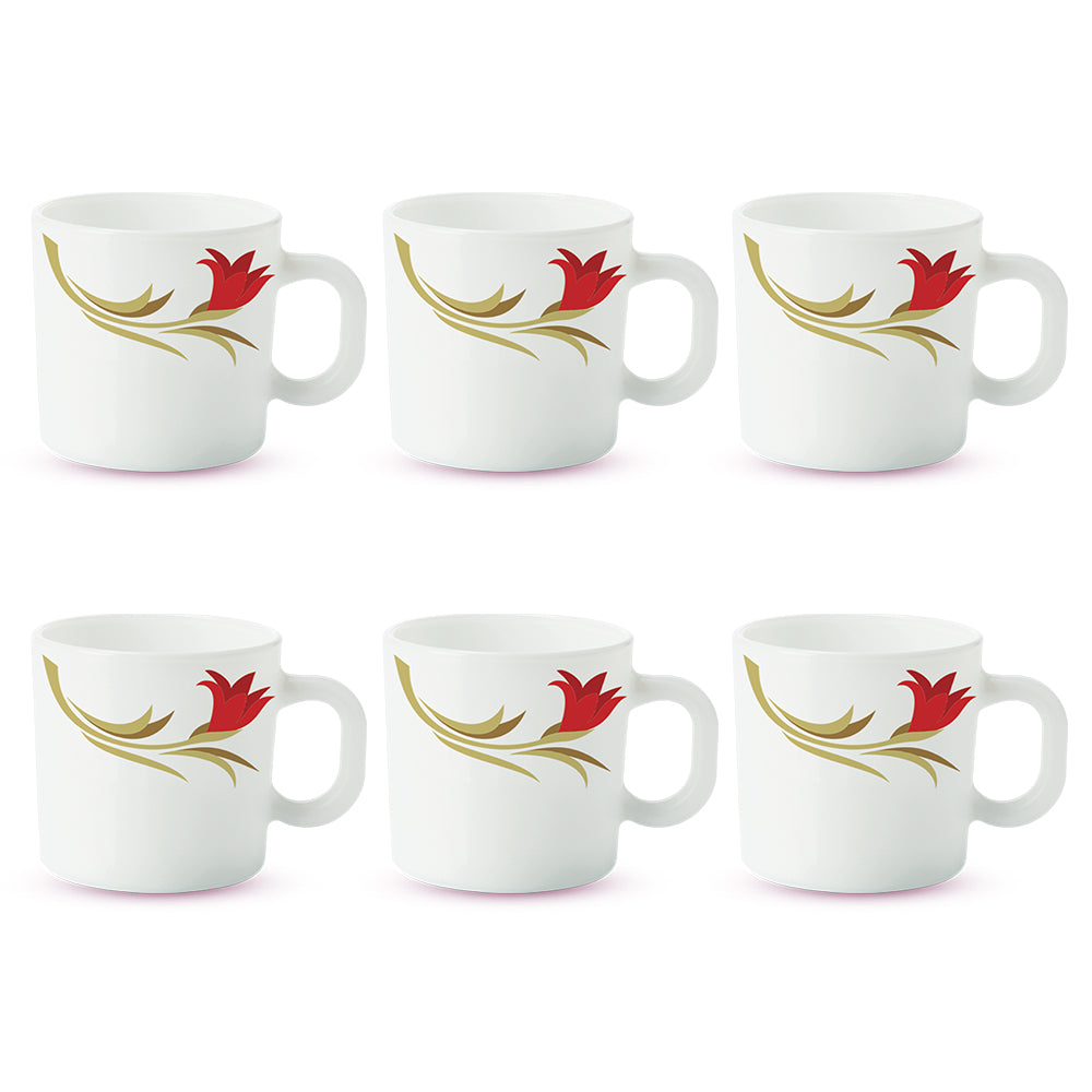 Larah by Borosil Red Lily Mug Set 100 ml x 6