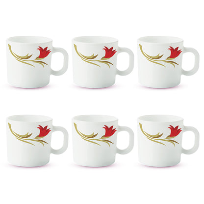 Larah by Borosil Red Lily Mug Set 100 ml x 6