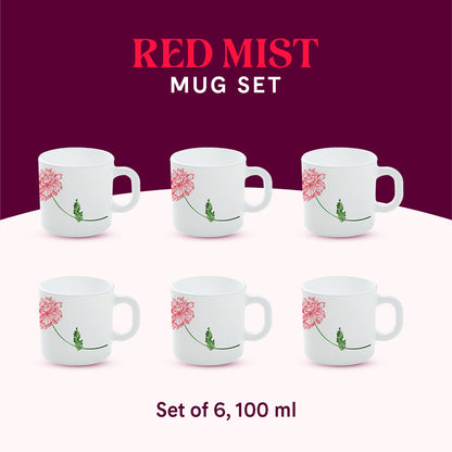 Larah by Borosil Red Mist Mug Set 100 ml x 6