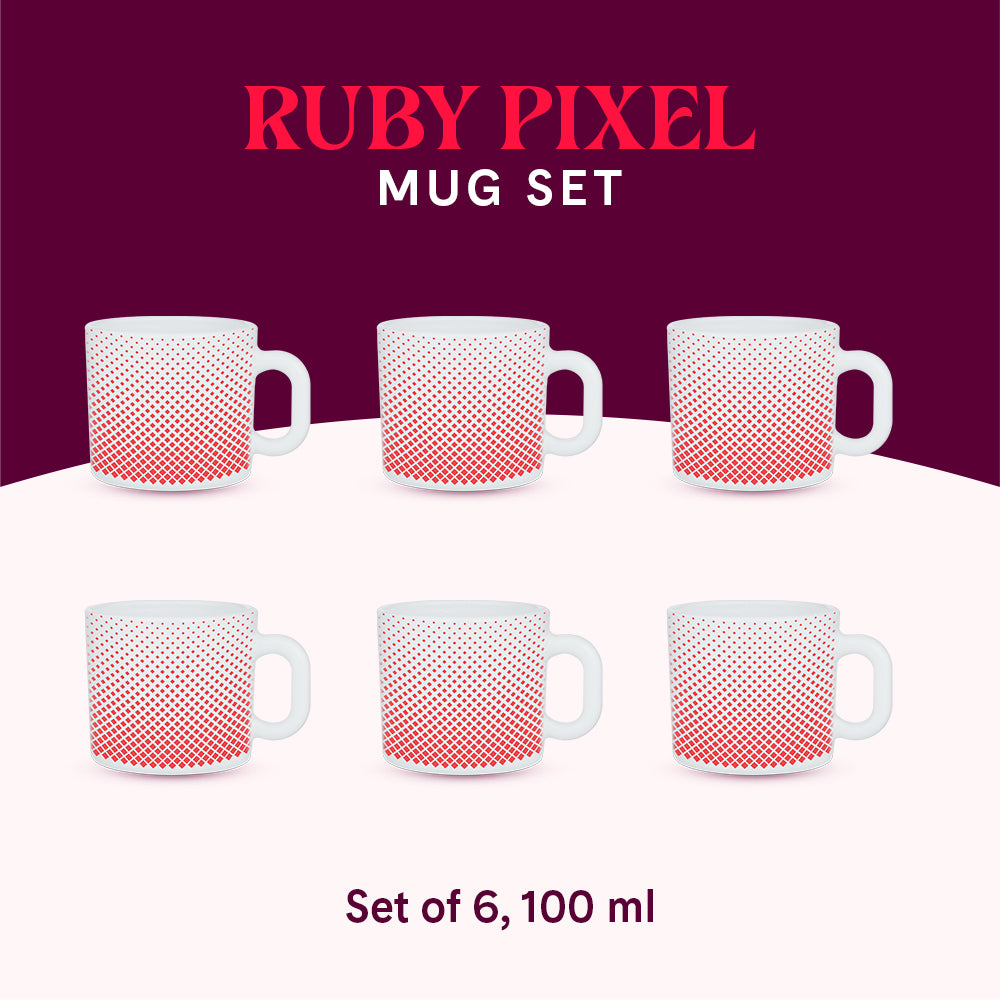 Larah by Borosil Ruby Pixel Mug Set 100 ml x 6