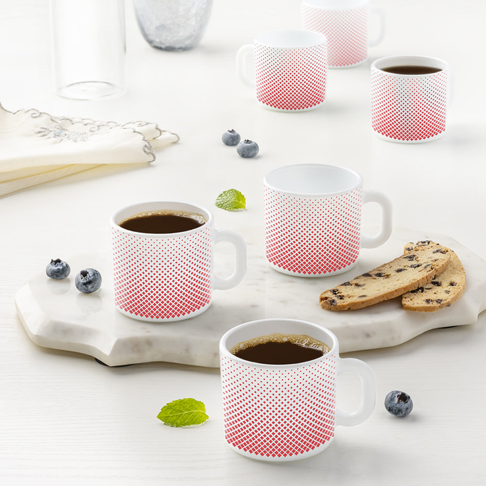Larah by Borosil Ruby Pixel Mug Set 100 ml x 6