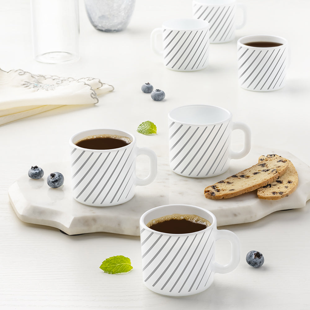 Larah by Borosil Silver Ray Mug Set, 6 x 100ml