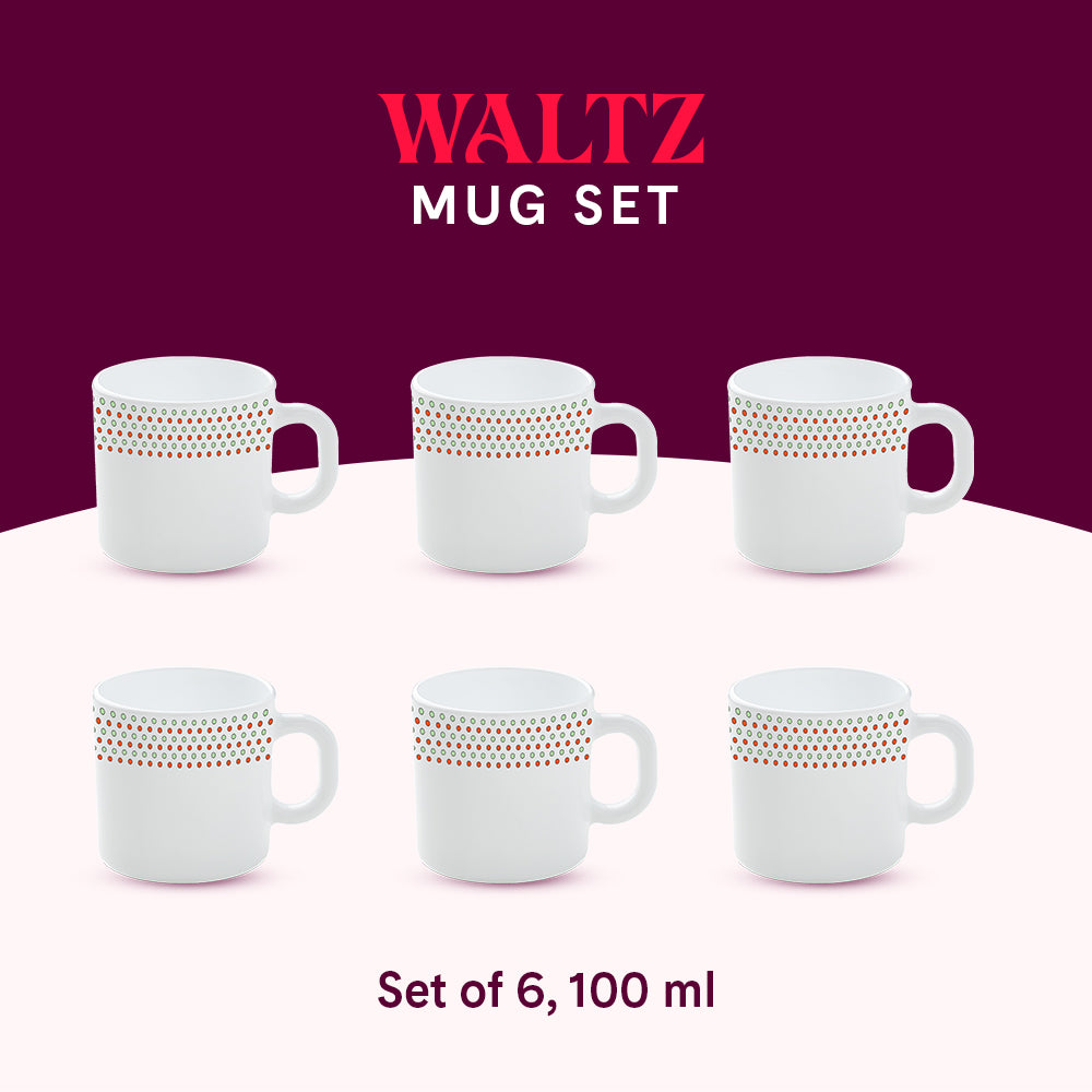 Larah by Borosil Waltz Mug Set 100 ml x 6 (Option 1)