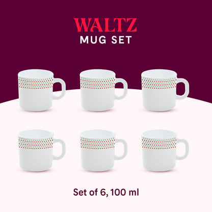 Larah by Borosil Waltz Mug Set 100 ml x 6 (Option 1)