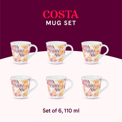 Larah by Borosil Novelty Costa Mug Set 110 ml x 6