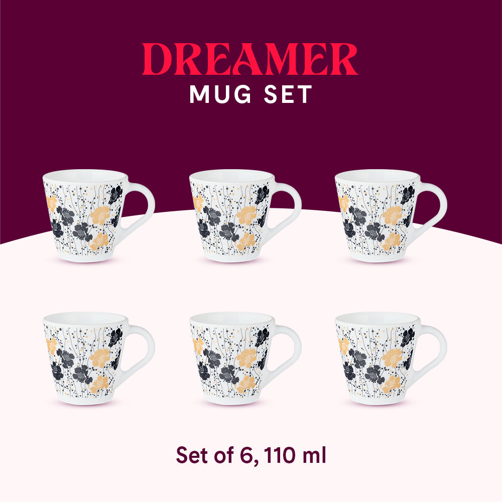 Larah by Borosil Novelty Dreamer Mug Set 110 ml x 6